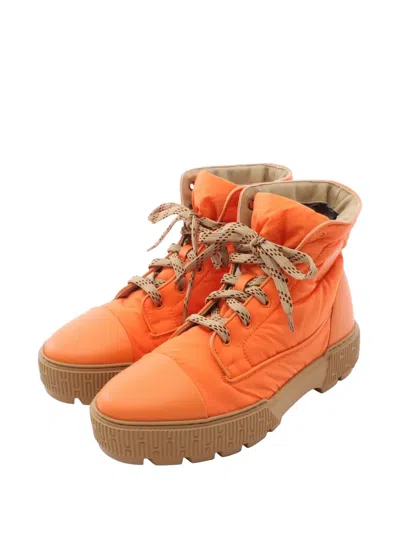 Pre-owned Hermes 2010s Fresh Lace-up Combat Boots In Orange