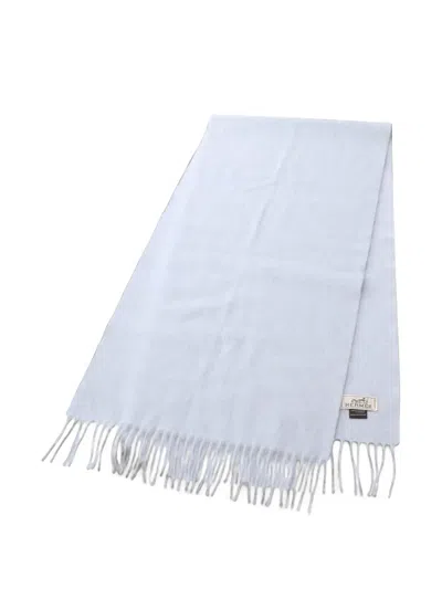 Pre-owned Hermes 2010s Fringed Cashmere Scarf In Blue