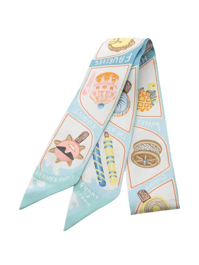 Pre-owned Hermes 2010s Funny Ice Cream Ribbon Scarf In White