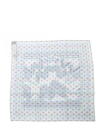 Pre-owned Hermes 2010s Geometric-pattern Scarf In Blue