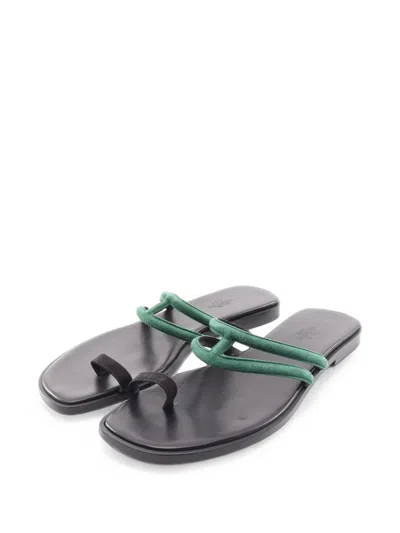 Pre-owned Hermes 2010s Georgia Thumb Ring Thong Sandals In 绿色
