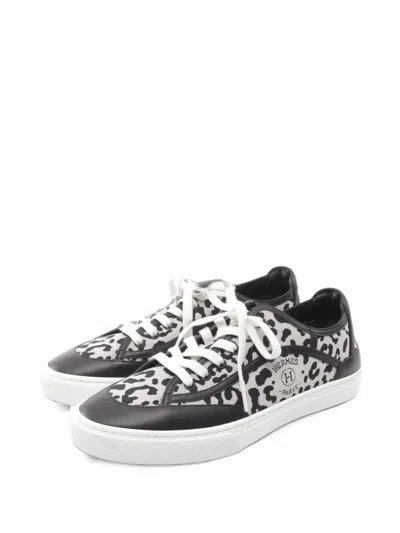 Pre-owned Hermes 2010s Get Leopard-print Low-top Sneakers In White