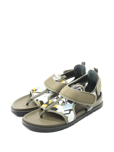 Pre-owned Hermes 2010s Giorno Touch-strap Sandals In Green