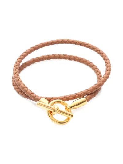 Pre-owned Hermes 2010s Glennan Braided-leather Bracelet In Gold