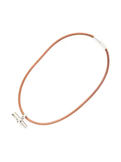 Pre-owned Hermes 2010s Glennan T-bar Necklace In Silver