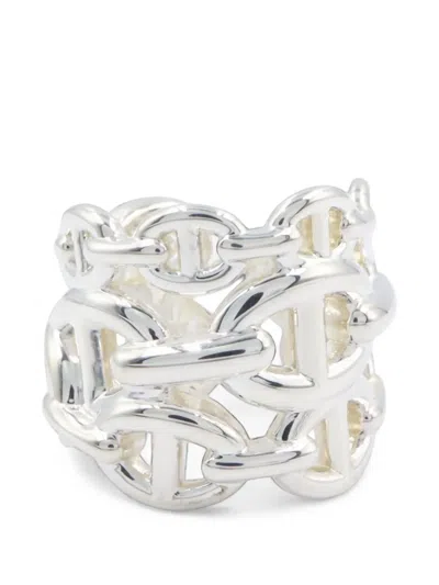 Pre-owned Hermes 2010s Gm Chaîne D'ancre Enchainée Ring In Silver
