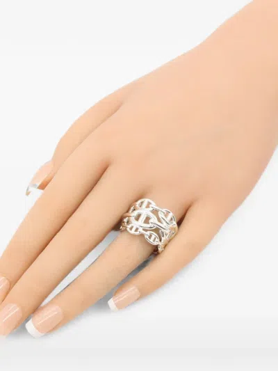 Pre-owned Hermes 2010s Gm Chaine D'ancre Enchauné Ring In Silver