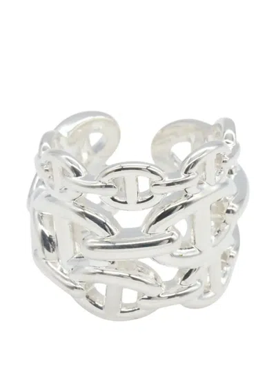 Pre-owned Hermes 2010s Gm Chaîne D'ancre Enchene Ring In Silver