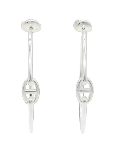 Pre-owned Hermes 2010s Gm Chaîne D'ancre Hoop Earrings In Silver