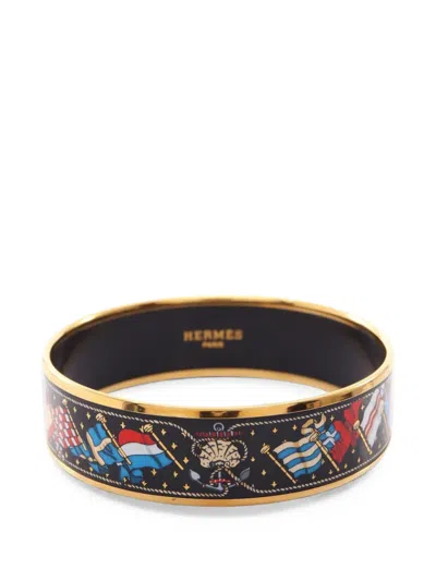 Pre-owned Hermes 2010s Gm Cloisonné Email Bangle Bracelet In Black