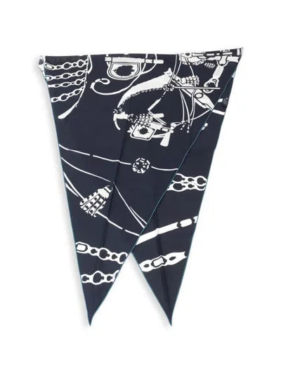 Pre-owned Hermes 2010s Gm Rosange Graphic-pattern Scarf In Blue