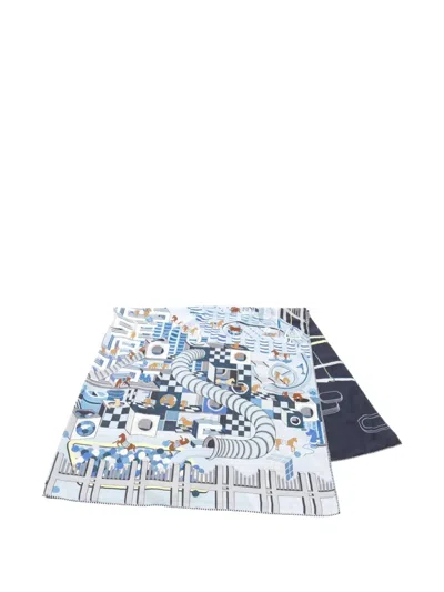 Pre-owned Hermes 2010s Graphic-print Scarf In Blue