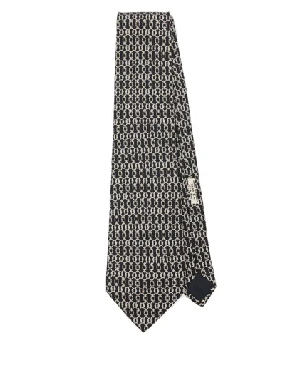Pre-owned Hermes 2010s Graphic-print Tie In Black