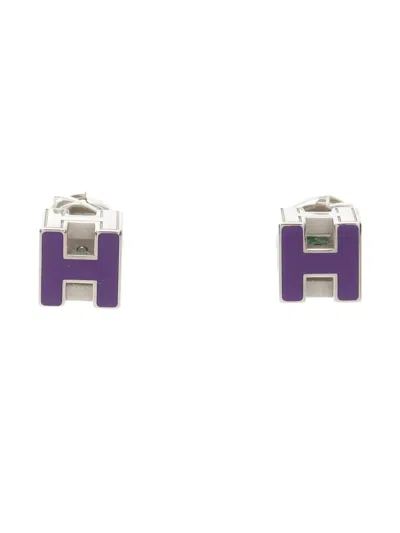Pre-owned Hermes 10s H-cube Cage D'h Earrings In Silver