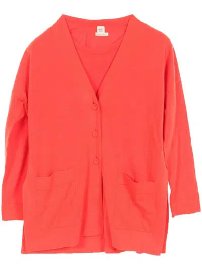 Pre-owned Hermes 2010s H-embroidered Cardigan And T-shirt Set In Red