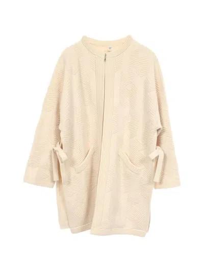Pre-owned Hermes 2010s H Pattern Knit Poncho Coat In Neutrals