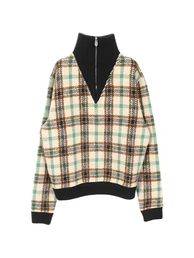 Pre-owned Hermes 2010s Half-zip Checked Top In Neutral