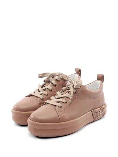 Pre-owned Hermes 2010s Happy Lace-up Leather Sneakers In Pink
