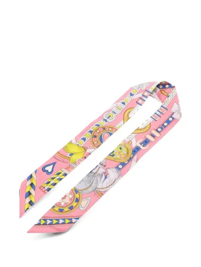 Pre-owned Hermes 2010s Harnais De Coeur Silk Scarf In Pink