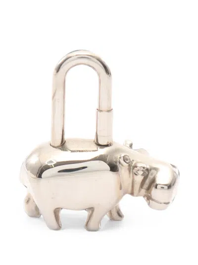 Pre-owned Hermes 2010s Hippopotamus Bag Charm In Silver