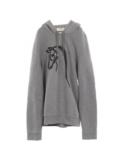 Pre-owned Hermes 2010s Horse Leather Patch Hoodie In Gray