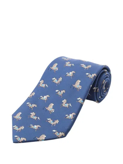 Pre-owned Hermes 2010s Horse-pattern Tie In Blue