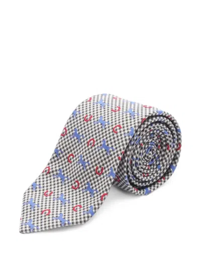 Pre-owned Hermes 2010s Horse-print Silk Tie In Black