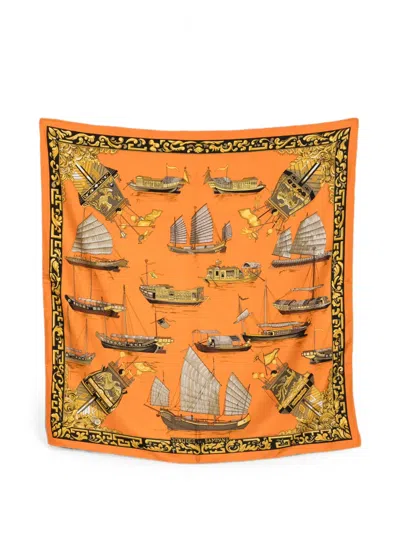 Pre-owned Hermes 2010s Junques Et Sampans Scarf In Orange