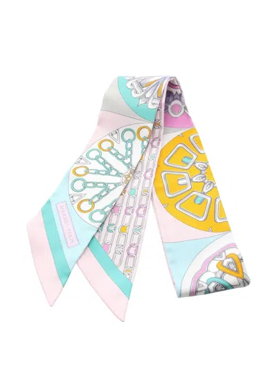 Pre-owned Hermes 2010s Kaleidoscope Ribbon Twilly Scarf In Pink