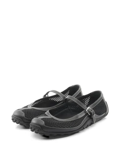 Pre-owned Hermes 2010s Kitchu Mesh Leather Ballet Flats In Black