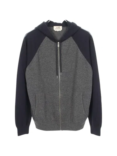 Pre-owned Hermes 2010s Knit Zip-up Hoodie In Grey