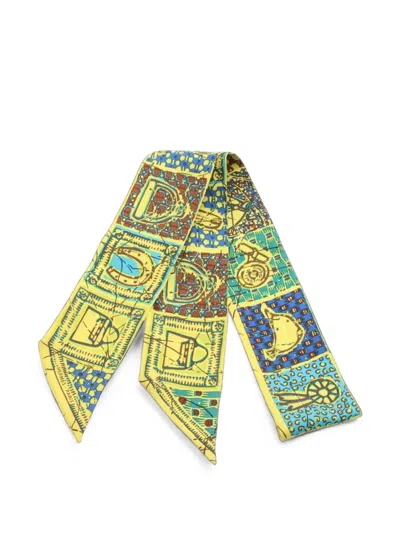 Pre-owned Hermes 2010s La Maison Des Carres Ribbon Scarf In Yellow