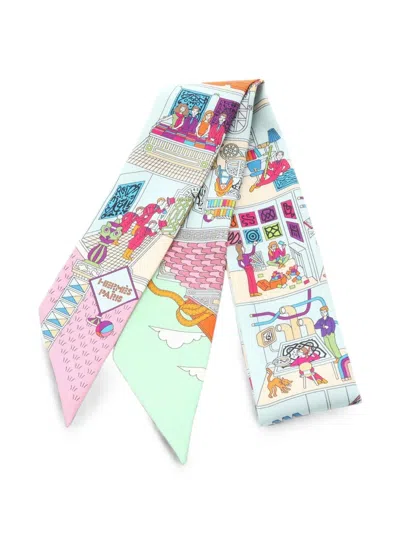 Pre-owned Hermes 2010s La Maison Des Carres Twilly Scarf In Blue