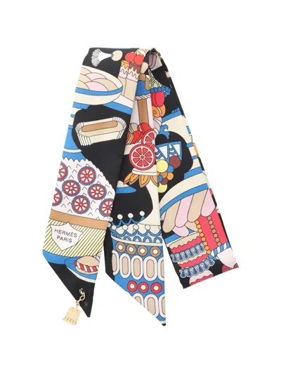 Pre-owned Hermes 2010s La Pâtisserie Française Printed Scarf In Black