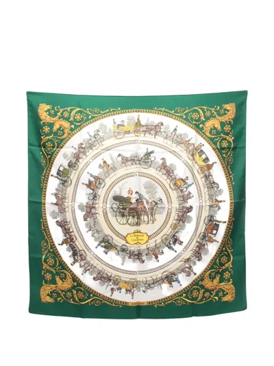 Pre-owned Hermes 2010s La Promenade De Longchamps Silk Scarf In Neutral