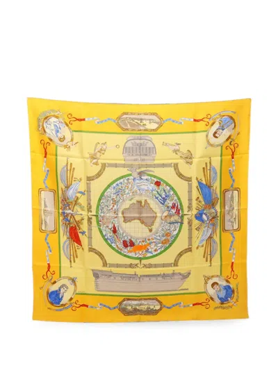 Pre-owned Hermes 2010s Le Géographe Scarf In Yellow
