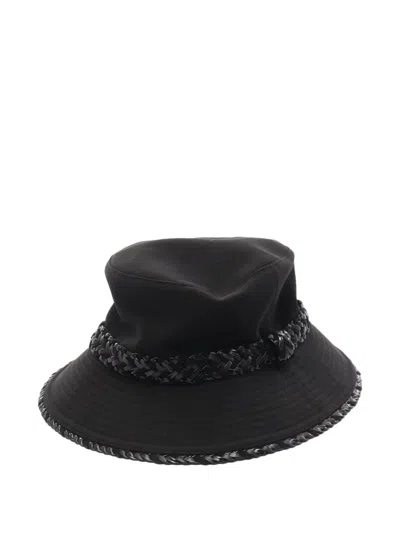 Pre-owned Hermes 2010s Leather-braid Bucket Hat In Black