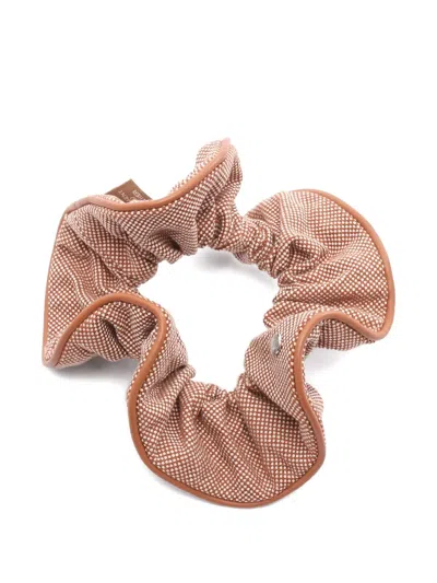 Pre-owned Hermes 2010s Leather-trimmed Scrunchie In Brown