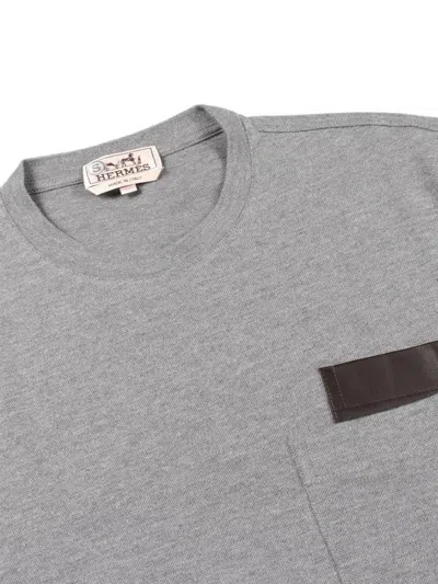 Pre-owned Hermes 2010s Leather-pocket T-shirt In Gray
