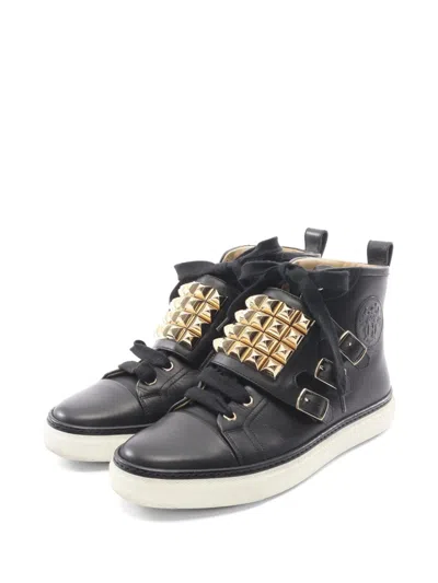 Pre-owned Hermes 2010s Lenox Corridian Leather Sneakers In Black