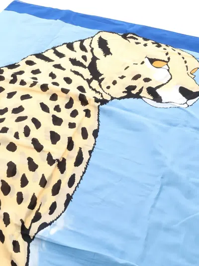 Pre-owned Hermes 2010s Leopard Cotton Stall Scarf In Blue