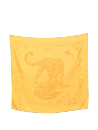 Pre-owned Hermes 2010s Leopard-print Scarf In Yellow