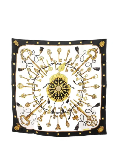 Pre-owned Hermes 2010s Les Cles 90 Silk Scarf In White
