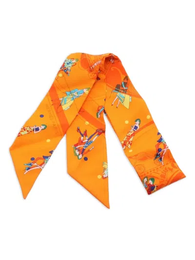 Pre-owned Hermes 2010s Les Parisiennes Ribbon Silk Scarf In Orange