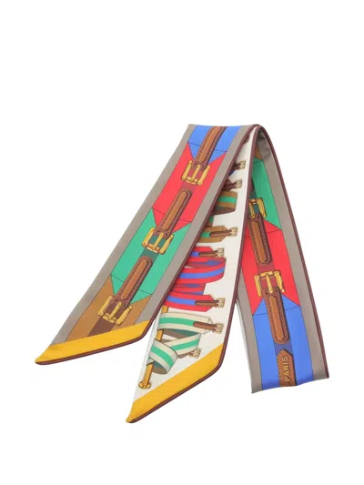 Pre-owned Hermes 2010s Les Sangles Twilly Scarf In Brown