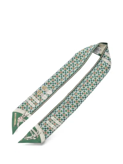 Pre-owned Hermes 2010s Les Voitures A Transformation Ribbon Scarf In Green