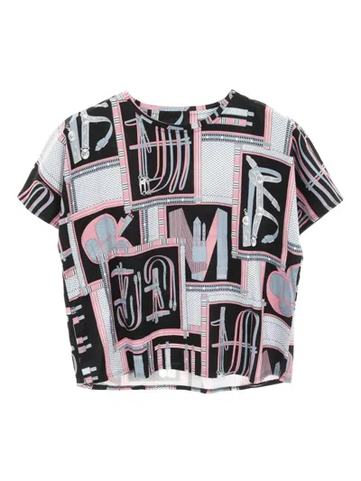 Pre-owned Hermes 2010s Lettres Equestres Crew-neck T-shirt In Black