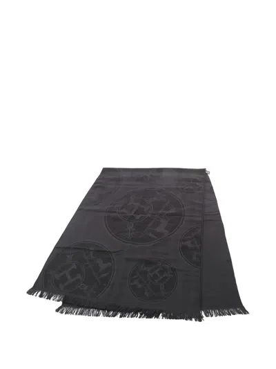 Pre-owned Hermes 2010s Libris Logo-pattern Shawl In Black