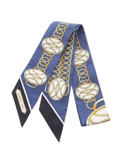 Pre-owned Hermes 2010s Lift Profile Twilly Scarf In Blue
