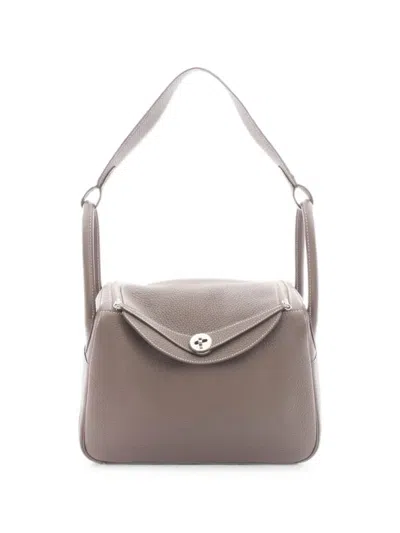Pre-owned Hermes 2010s Lindy 30 Clemence Leather Shoulder Bag In Grey